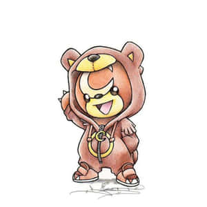 一隻卡通熊穿著連帽衫和涼鞋，帶著微笑的新月臉。 — 小莫娜 壁紙