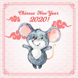 快樂的老鼠在紅色雲朵和粉紅色波浪背景下慶祝2020年農曆新年。 — 新年快樂 2020 壁紙