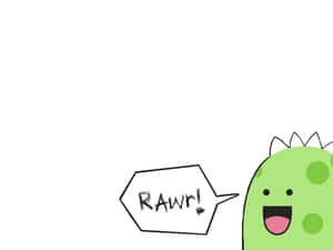 一隻綠色卡通恐龍，身上有斑點和尖刺，在對話氣泡中大喊RAWR！ — 可愛的恐龍 壁紙