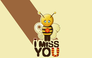 一隻卡通蜜蜂，眼神悲傷，翅膀斷了，旁邊寫著 I MISS YOU。 — 想念你 壁紙
