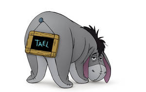 一隻卡通驢子，背上有一塊黑板，上面顯示著「TAEL」這個詞。