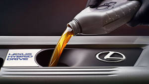 手將機油倒入 Lexus 混合動力引擎艙 — 引擎油 壁紙