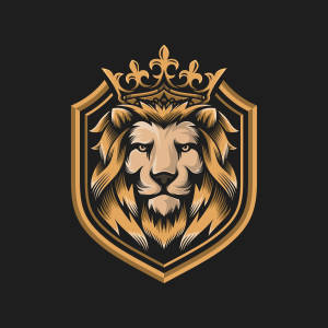 深色背景盾牌徽章中的金色戴冠獅子頭 — 獅子王 GIF 壁紙