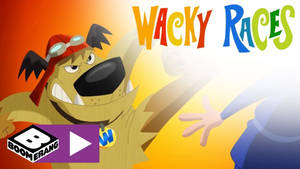 卡通狗穿著賽車裝備，帶有「Wacky Races」標題和 Boomerang 標誌。 — 馬特利 壁紙