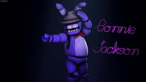 戴著軟呢帽和紅色蝴蝶結的紫色電子兔，帶有發光文字 Bonnie Jackson。 — 佛萊迪的五夜驚魂 安全漏洞 壁紙
