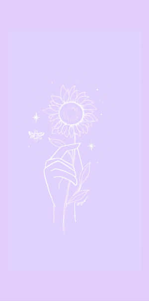 在薰衣草背景上，手拿著向日葵、蝴蝶和星星。 — 暗色花卉 壁紙