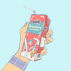手拿著帶有吸管的草莓味牛奶盒。 — 乾淨 壁紙