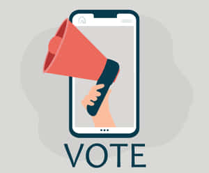 智慧型手機螢幕內手持擴音器的手，附有VOTE文字。 — 選舉 壁紙