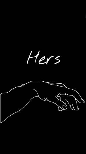 一隻白色輪廓的手，上方有「Hers」一詞，背景為黑色。 — 黑色 壁紙