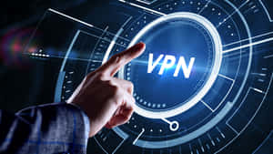 手觸摸帶有數位線條的發光藍色全息VPN介面。 — 藍色美學電腦 壁紙