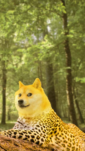 帶有豹紋斑點的柴犬在森林木頭上休息。 — 森林 壁紙