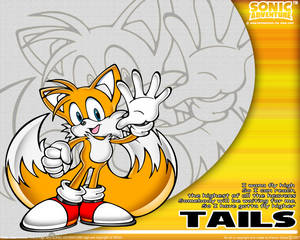 一個名叫 Tails 的卡通狐狸角色微笑著揮手。 — 5:4 壁紙