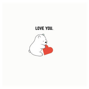 一隻白色線條繪製的北極熊擁抱一個紅色心形，上方有LOVE YOU字樣。 — 我愛你 壁紙