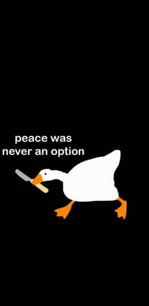 一隻卡通鵝拿著刀，附有文字 peace was never an option。 — 有趣美學GIF 壁紙