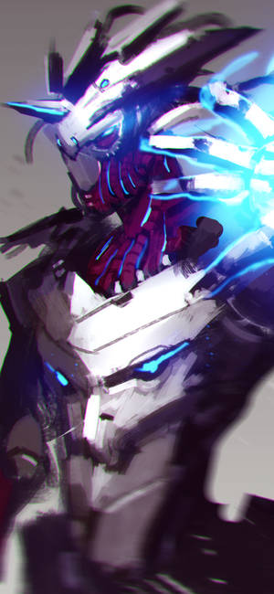 帶有發光藍色能量和鋒利尖刺的機械龍。 — Pixel 9 Pro 壁紙
