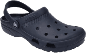深灰色Crocs木屐鞋，帶有品牌標誌和通風孔。