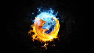 Firefox 標誌，狐狸纏繞著發光的球體，周圍環繞著火焰和藍色能量。 — Free Fire 標誌 壁紙