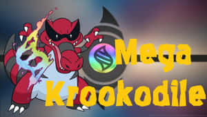 帶有發光能量和粗體文字的Mega Krookodile動漫角色。 — 黑川伊佐那 壁紙