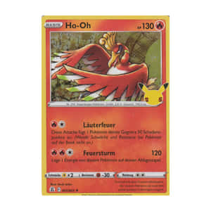 德國寶可夢卡 featuring Ho-Oh，一隻展開翅膀的紅色鳳凰般生物。 — 動漫 壁紙