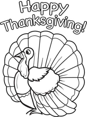 帶有「Happy Thanksgiving!」文字的黑白火雞填色頁 — 3:4 壁紙