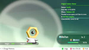 Pokémon GO 寶可夢圖鑑畫面顯示等級二的 Meltan 及其統計數據和傳說細節。 — 玩家 壁紙