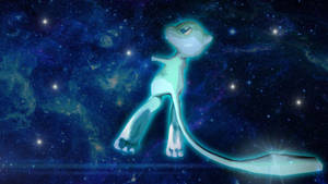 一隻發光的寶可夢漂浮在佈滿星星的宇宙星雲中。