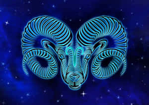 發光的藍色公羊，帶有條紋角，背景是繁星點點的宇宙。 — 水瓶座 壁紙