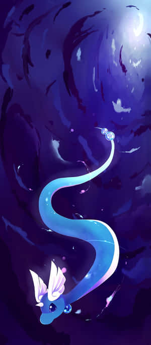 一隻藍色龍，長有白色翅膀，滑過紫色的水下場景。 — 水龍 壁紙
