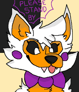 一隻戴著紫色蝴蝶結的卡通狐狸說『PLEASE STAND BY』。 — 魯夫微笑 壁紙