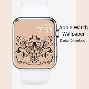 Apple Watch帶有裝飾性飛蛾桌布，顯示時間和日期。 — 手錶 GIF 壁紙
