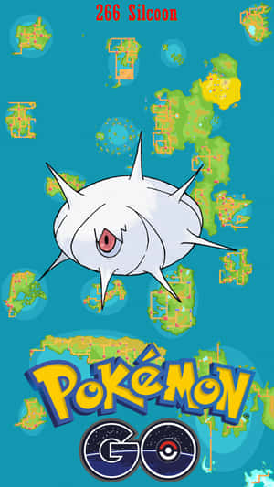Silcoon寶可夢漂浮在地圖主題背景上面，有Pokémon GO標誌。 — 動漫 壁紙