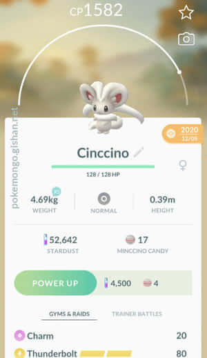 來自Pokemon Go遊戲的奇諾奇諾寶可夢統計畫面 — 電玩遊戲 GIF 壁紙