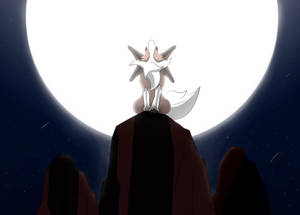 發光月亮和星星下的懸崖上白色狐狸剪影 — 電玩遊戲 GIF 壁紙