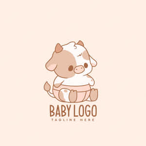 穿著尿布的可愛卡通小牛，帶有「BABY LOGO」文字。 — 可愛的牛 壁紙