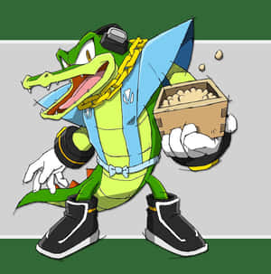 卡通鱷魚咧嘴笑著捧著爆米花盒。 — 音速小子 壁紙