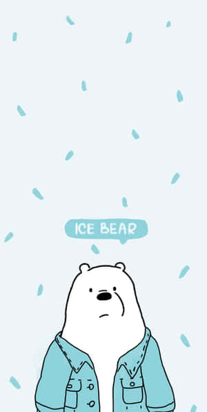 卡通北極熊穿藍色外套在飄落雪花下，對話氣泡 ice bear。 — 可愛熊 壁紙