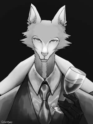 一隻穿著西裝的狐狸，帶著自信的表情拿著酒杯。 — 3:4 壁紙