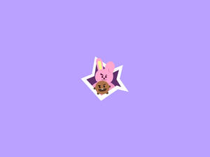 粉紅色兔子和餅乾角色在薰衣草色背景的白色星星裡 — Shooky Bt21 壁紙