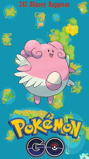 粉紅色寶可夢吉利蛋和幸福蛋與遊戲地圖和Pokémon GO標誌一起漂浮。 — 寶可夢 iPhone 壁紙