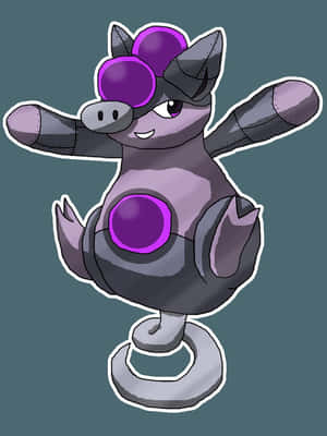 一隻紫色和灰色的卡通機器牛，帶有發光球體和螺旋底座。 — Pokémon 手機 壁紙
