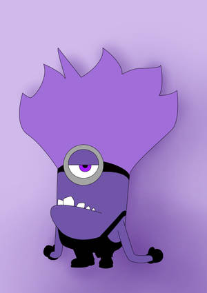 一隻紫色卡通Minion，有一隻眼睛和尖頭髮，看起來脾氣暴躁。 — 邪惡小小兵 壁紙