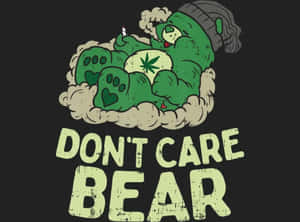 綠色卡通熊吸煙，帶有「DON'T CARE BEAR」文字 — 酷炫大麻 壁紙