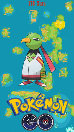 來自Pokémon GO遊戲的天然鳥寶可夢角色，附有地圖碎片和標誌。 — X Games 壁紙