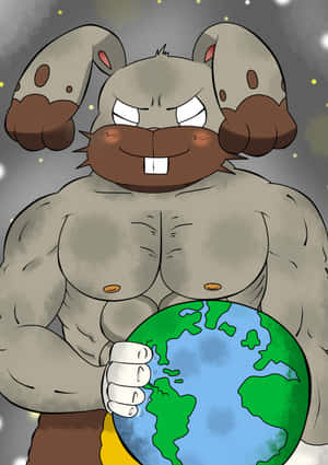 巨大的憤怒卡通海狸在星空下抱著地球儀。 — 夜魔俠 壁紙