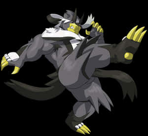兇猛的灰白色動漫生物，長有黃色爪子，擺出動態姿勢。 — Pokémon 手機 壁紙