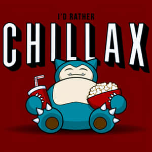 卡比獸在「I'D RATHER CHILLAX」文字下方，拿著爆米花和飲料放鬆。 — 寶可夢傳說 阿爾宙斯 壁紙