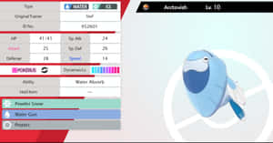 Arctovish Pokémon的統計數據和能力在Pokédex介面中顯示。 — 寶可夢傳說 阿爾宙斯 壁紙