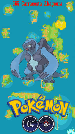 肋骨海龜寶可夢被地圖碎片和Pokémon GO標誌包圍。 — 電玩遊戲 GIF 壁紙