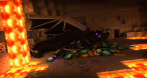 被擊敗的Ender Dragon在Minecraft地獄，有熔岩和戰利品 — 我的世界 壁紙