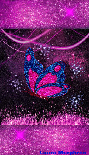 在紫色星空中有發光弧線的閃亮蝴蝶。 — 美麗的蝴蝶 壁紙